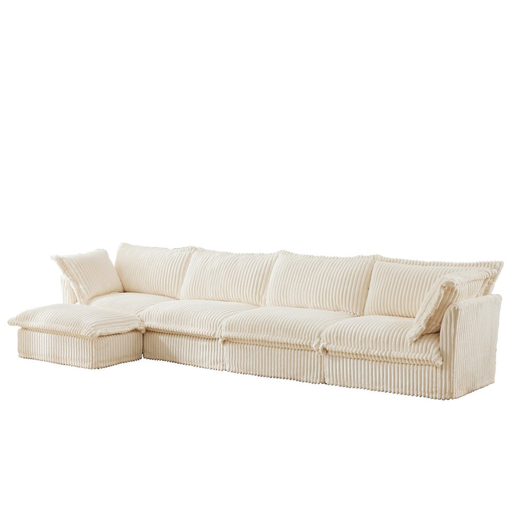 English Elm Slipcovered L-Shaped Sectional Sofa - Cream Corduroy, Deep Seats & Washable Covers, Perfect For Modern Living W3041S00025-GIGA