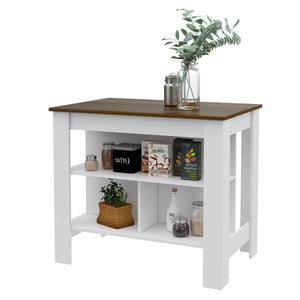English Elm Brooklyn Rustic Kitchen Island with Concealed Shelves and Walnut Accents for Stylish Storage and Prep Multicolor 45 L x 32 W x 4 H B128P148677