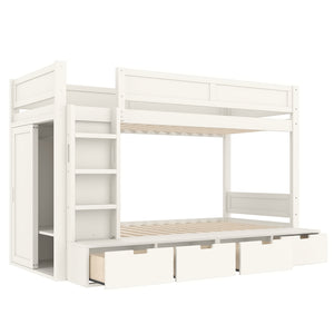 English Elm Twin Triple Bunk Bed Metal L-shaped Frame Sleeps Three Kids White Finish Ivory W1580S00643