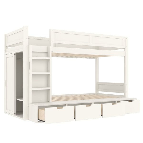 English Elm Twin Triple Bunk Bed Metal L-shaped Frame Sleeps Three Kids White Finish Ivory W1580S00643