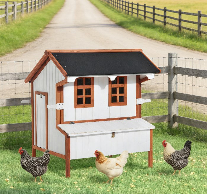 English Elm Portable Fir Wood Chicken Coop Raised Backyard Hutch with Nesting Box and Ramp T3971P432629