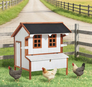 English Elm Portable Fir Wood Chicken Coop Raised Backyard Hutch with Nesting Box and Ramp T3971P432629