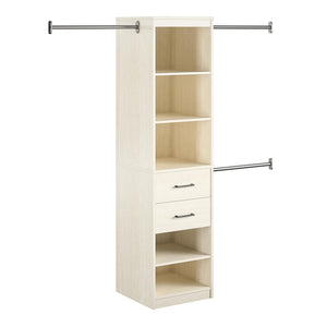 English Elm Kelly Modular Closet Tower with Open Shelves Two Drawers and Adjustable Hanging Rods B2733P436559
