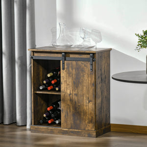 English Elm Homcom Industrial Wine Cabinet With Sliding Barn Door, 6-Bottle Rack & Versatile Storage Design W2225P217406