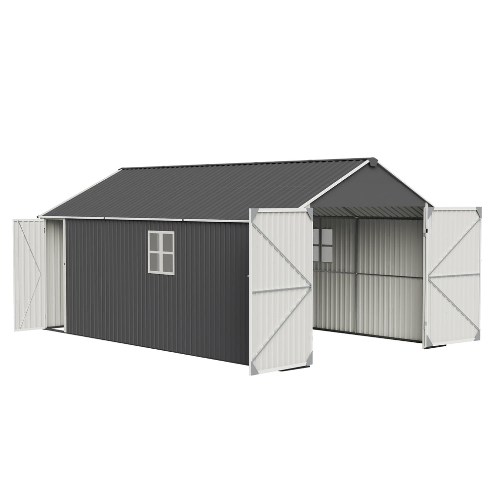English Elm 12x20 Ft Steel Carport Shed with Double Doors Windows and All Weather Protection W419S00066
