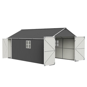 English Elm 12x20 Ft Steel Carport Shed with Double Doors Windows and All Weather Protection W419S00066