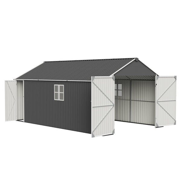 English Elm 12x20 Ft Steel Carport Shed with Double Doors Windows and All Weather Protection W419S00066