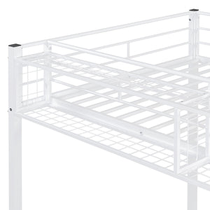 English Elm Twin Metal Loft Bed with Upper Grid Storage Shelf and 4-Layer Ladder Shelves for Space Saving White SF100081AAK