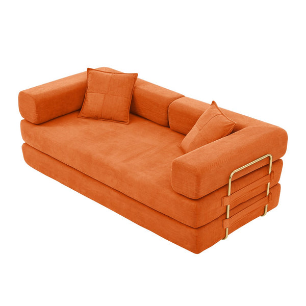 English Elm Modern Corduroy Sofa Bed Convertible Floor Couch with Removable Backrest, Modular King-Size Comfort, Orange W1117P323557