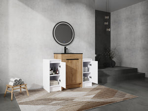 English Elm 48 Inch Freestanding Bathroom Vanity With Black Ceramic Sink & Soft-Close Storage Cabinets - Modern Elegance W999S00315