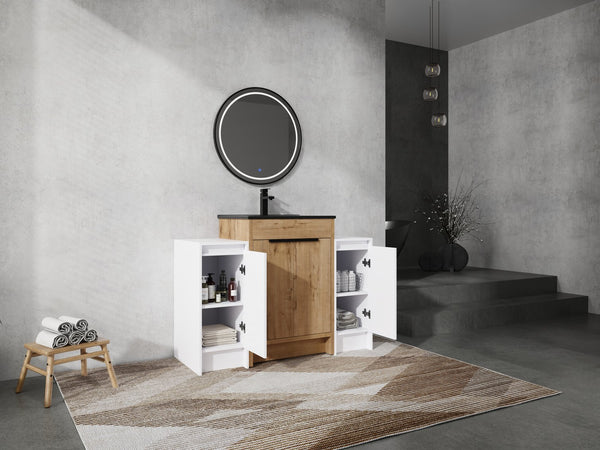 English Elm 48 Inch Freestanding Bathroom Vanity With Black Ceramic Sink & Soft-Close Storage Cabinets - Modern Elegance W999S00315