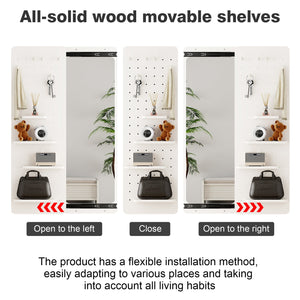 English Elm 47.6 Inch Sliding Full Length Mirror with Hidden Rubber Wood Storage Panel for Bedroom W2987P289196