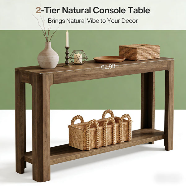 English Elm Practical Geometric Console Table with Matte Black Wood Grain Finish for Entryway or Sofa T3971P450538
