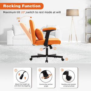 English Elm Orange Velvet Criss Cross Office Chair with Wheels - Ergonomic Swivel, Adjustable Tilt, Plush Pillow Support W3394P336174