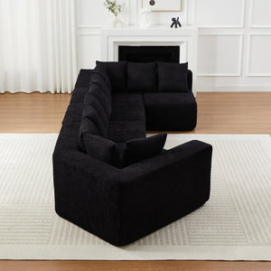 English Elm [video]151.6-inch Modular Chenille Sectional with Deep Seats and Chaise for Open Living Spaces Black W3505S00059