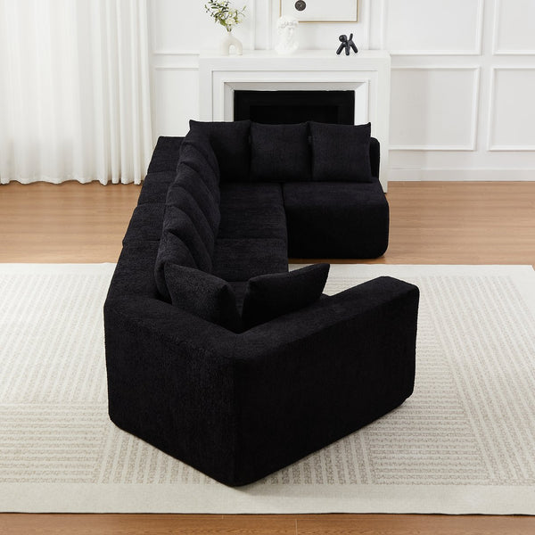 English Elm [video]151.6-inch Modular Chenille Sectional with Deep Seats and Chaise for Open Living Spaces Black W3505S00059