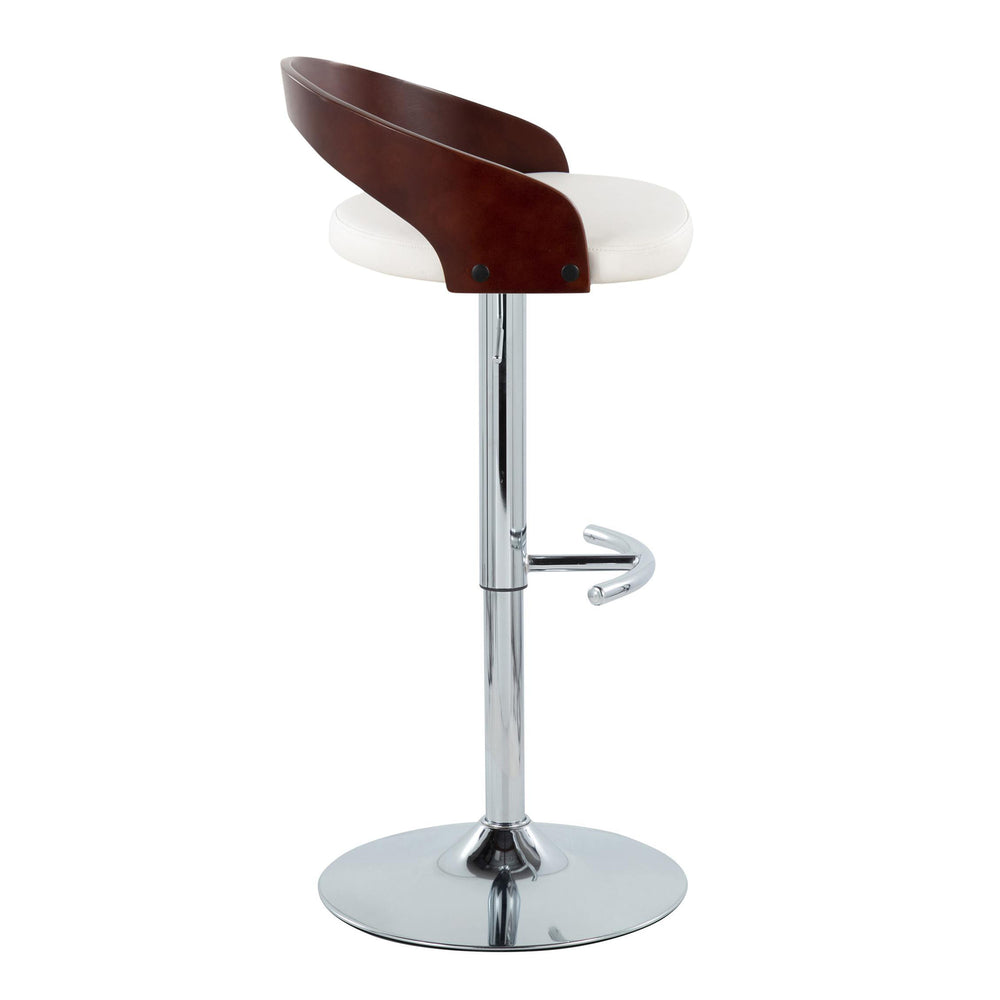 English Elm Grotto Contemporary Adjustable Barstools - Swivel Chrome, Cherry Wood & White Faux Leather - Set Of 2 B202S00913