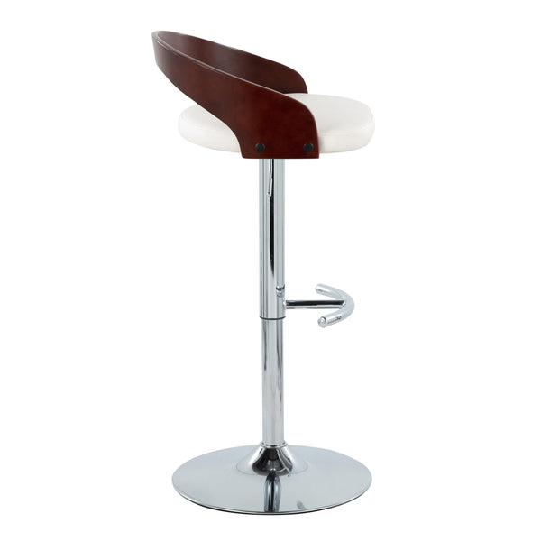 English Elm Grotto Contemporary Adjustable Barstools - Swivel Chrome, Cherry Wood & White Faux Leather - Set Of 2 B202S00913