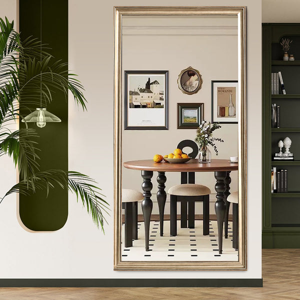 English Elm 32*70inch full-body mirror with faux wood frame, shatterproof backing, versatile mounting for home and store W2709P242465