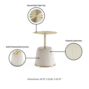 English Elm Anderson Upholstered End Table With Gold Metal Top - Modern Cream Accent For Living Spaces & Bedrooms B365P398480
