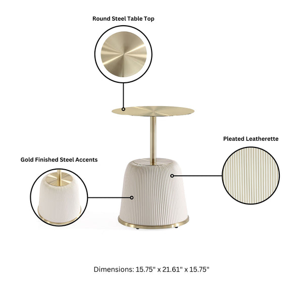 English Elm Anderson Upholstered End Table With Gold Metal Top - Modern Cream Accent For Living Spaces & Bedrooms B365P398480