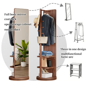 English Elm 360° Swivel Full Length Mirror with Coat Hooks Solid Rubberwood Frame Bedroom Entryway W2987P225479