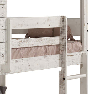 English Elm Rustic Twin-Over-Twin Bunk Bed in Rustic White Solid Pine with Built-In Right Ladder, 13-Slat Support B062S00467