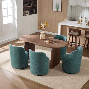 English Elm Set Swivel Barrel Accent Chair Armless Linen Upholstered Compact Seat for Dining Vanity Bedroom Dark Green W3244P454059