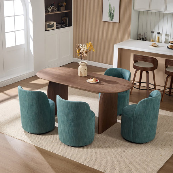 English Elm Set Swivel Barrel Accent Chair Armless Linen Upholstered Compact Seat for Dining Vanity Bedroom Dark Green W3244P454059