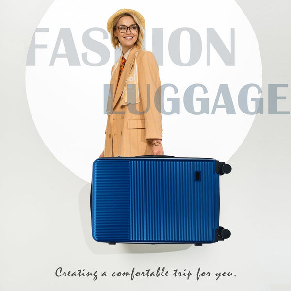 English Elm Luggage 5 Piece Hardside Abs Set with Front Access Carry on and Tsa Spinner Wheels Blue N732P391579C