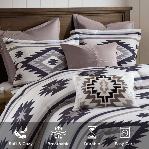English Elm 8-piece Full Comforter Set Herringbone Weave Bedding with Embroidered Decorative Pillows B035P482957