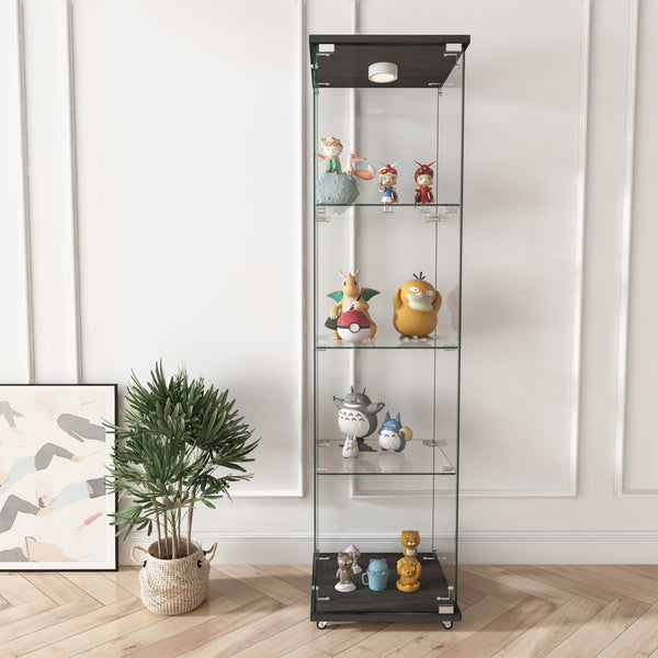 English Elm Modern Glass Display Cabinet With Rgb Led Lights, Quick Assembly, 1-Door 4-Shelf Design For Any Space W241P242901