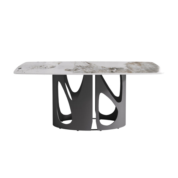 English Elm 70.86" Modern Sintered Stone Dining Table With Curved Edges & Sturdy Black Iron Legs For 6-8 People W1535S00431