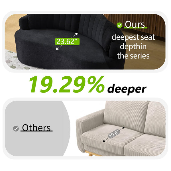 English Elm Curved Two Seat Chenille Sofa Sculptural Wave Design for Studio and Small Living Rooms Black W3612P422593