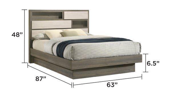 English Elm Gem Modern Platform Queen Bed In Two-Tone Beige & Brown With Headboard Storage For Stylish Spaces B009S01432