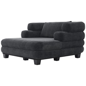 English Elm Oversized Chenille Chaise Lounge Deep Seat Sculptural Armrests Modern Living Room Retreat Black N763P326441B