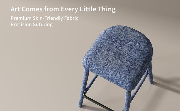 English Elm Backless Blue Fabric Upholstered Counter Stools Set of Two with Padded Seat Footrest Light Blue W5096P400664