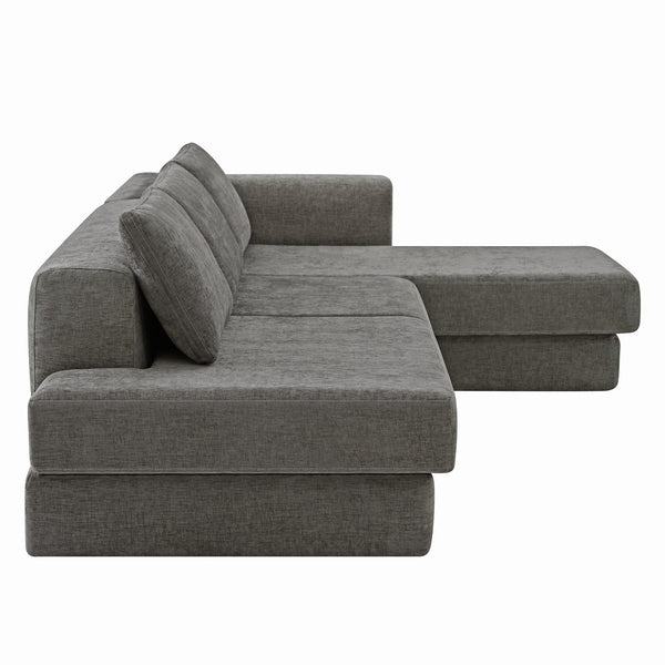 English Elm L-shaped Chenille Sectional Sofa with Deep Modular Seating and Layered Cushion Comfort Dark Grey N763S000090R