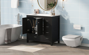 English Elm 36" Black Bathroom Vanity with Ceramic Sink, 2 Soft-Close Doors & 5 Drawers, Modern Storage Elegance N729P183735B