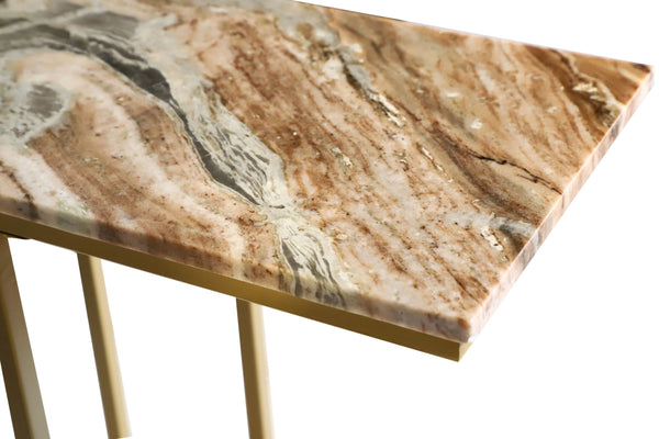 English Elm Marble C Table - Chic 24-Inch Accent Table With Metal Frame For Living Rooms, Bedrooms & Offices B346P320752