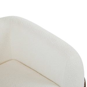 English Elm Christopher Knight Home® - Modern Upholstered Round Arm Accent Chair with Velvet Finish, Elegant Curved Back and Three Legs Design White+Walnut 39.5 L x 32.5 W x 23.25 H N776P216196W