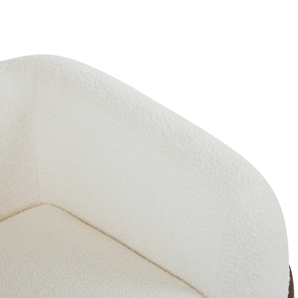 English Elm Christopher Knight Home® - Modern Upholstered Round Arm Accent Chair with Velvet Finish, Elegant Curved Back and Three Legs Design White+Walnut 39.5 L x 32.5 W x 23.25 H N776P216196W