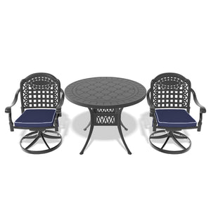 English Elm 3-Piece All-Weather Aluminum Dining Set With Swivel Chairs & Round Table For Cozy Outdoor Spaces W1710S00339