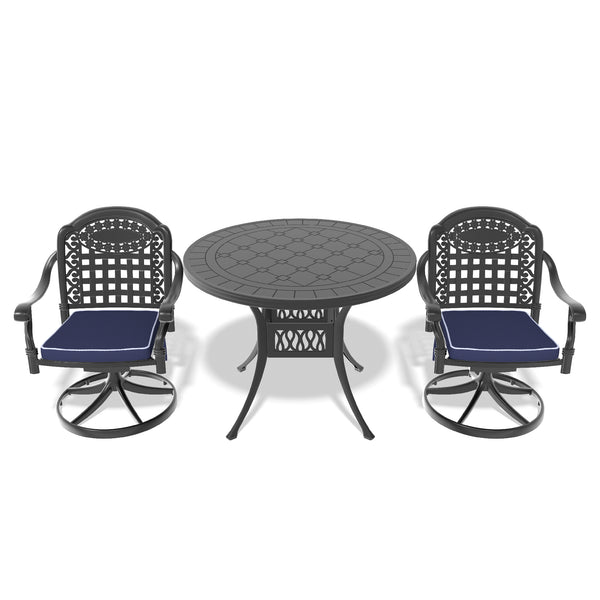 English Elm 3-Piece All-Weather Aluminum Dining Set With Swivel Chairs & Round Table For Cozy Outdoor Spaces W1710S00339