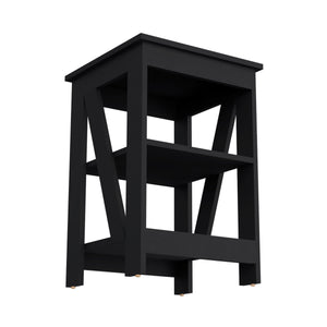 English Elm Clio modern auxiliary table with two open shelves for living room storage and decorative display, durable engineered wood Black 34.65 L x 20.87 W x 3.15 H B128P189931