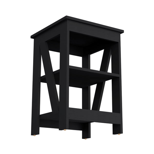 English Elm Clio modern auxiliary table with two open shelves for living room storage and decorative display, durable engineered wood Black 34.65 L x 20.87 W x 3.15 H B128P189931