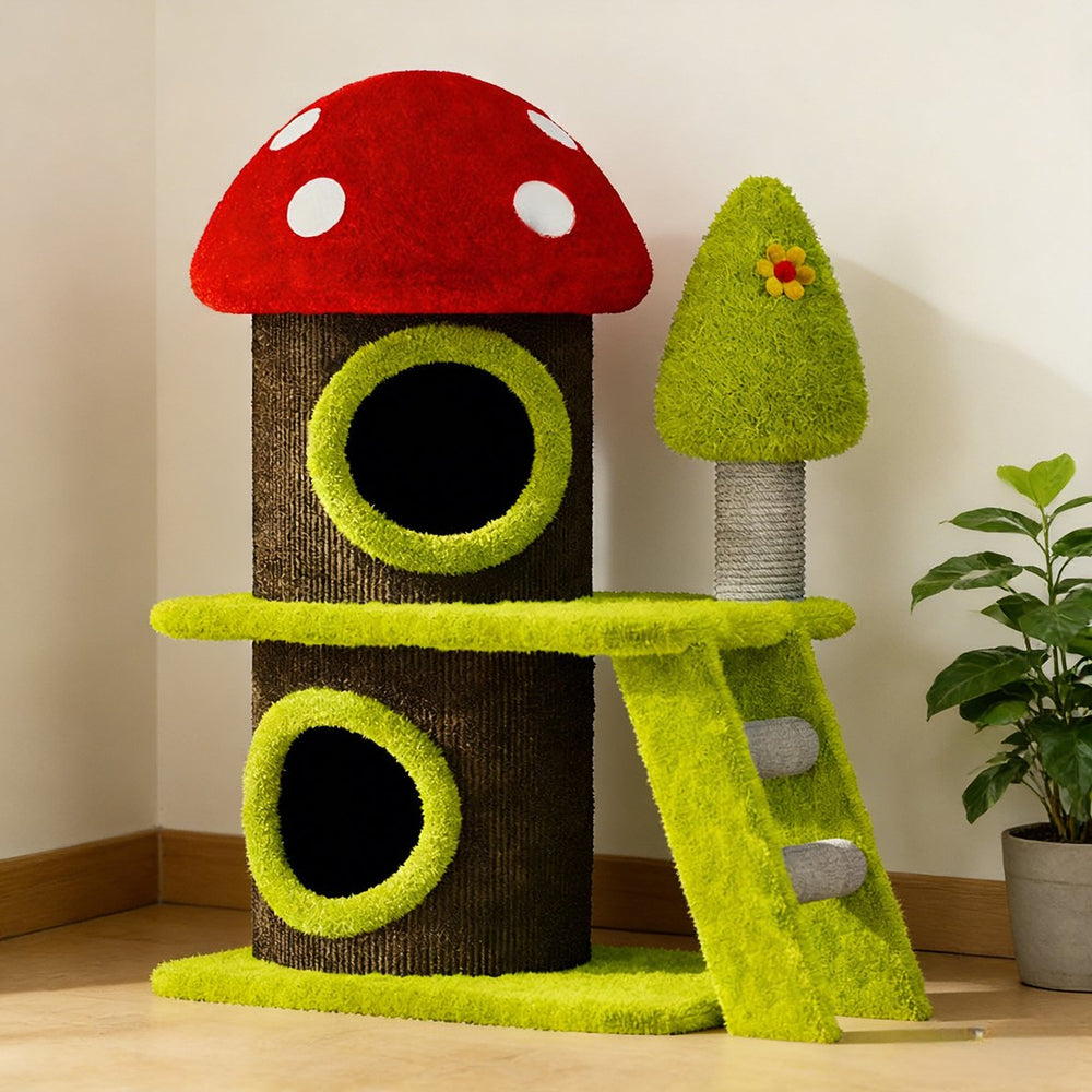 English Elm 30.7" Mushroom Cat Tree Tower Sisal Scratching Posts Multi-level Perch for Apartments W3101P445945