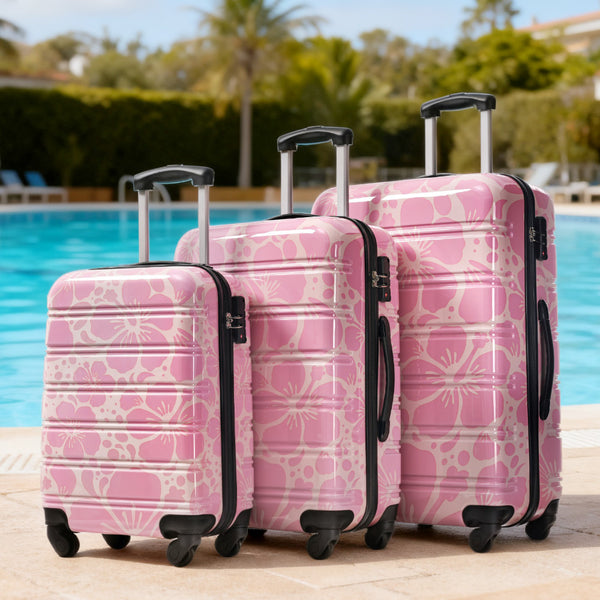 English Elm Hardshell Polycarbonate Luggage Set Three Piece Tsa Lock Spinner Travel Suitcases Pink N732P306618U