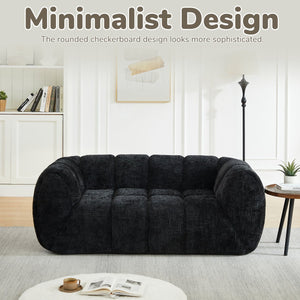 English Elm Chenille Cloud Sofa with Quilted Checkered Cushions and Piano Key Backrest Design W834P442227