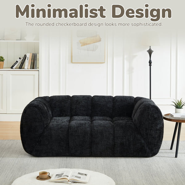 English Elm Chenille Cloud Sofa Quilted Checkered Seat Pure Foam Deep Cushion Contemporary Living Room Black W834S00640